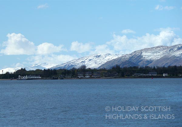 Corran ferry at Ardgour with snow on the hills