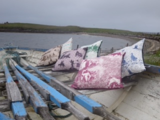 Julie Williamson Designs cushion covers on boat - Shetland holidays