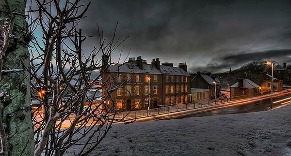 Mackays Hotel in the snow Wick Scotland