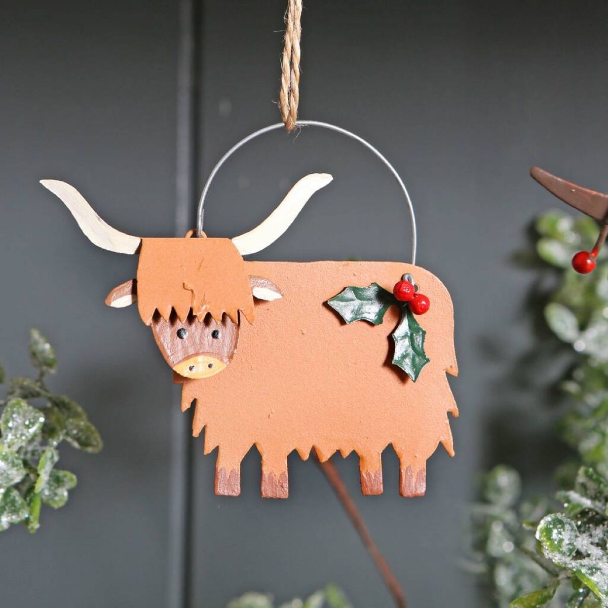 metal highland cow hanging xmas decoration